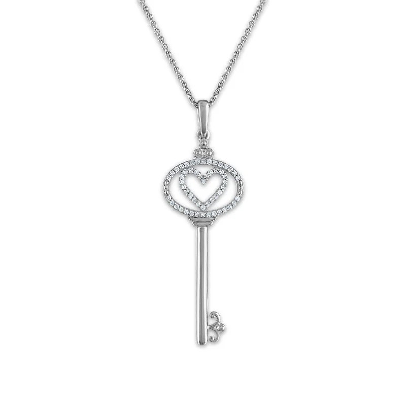 1/7 CTW Diamond Heart Key 18-inch Pendant in 10KT White Gold