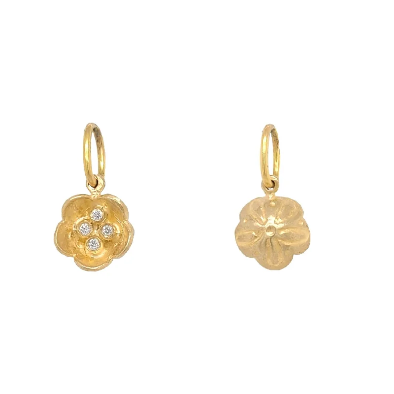 14K Gold Diamond Tiny Flower Charm