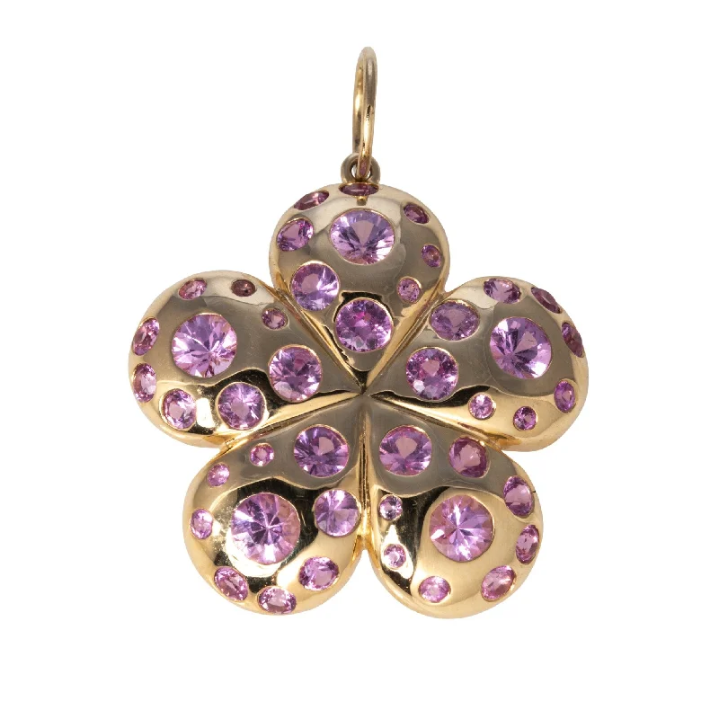 2.75ctw Pink Sapphire 14K Yellow Gold Flower Pendant