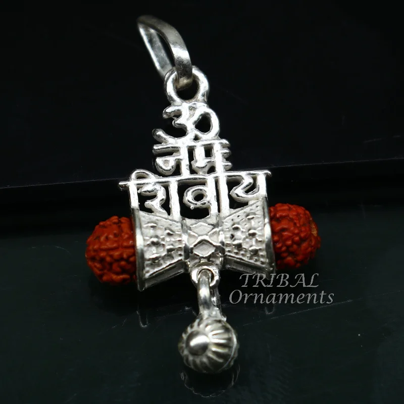 925 sterling silver handmade Lord shivay design rudraksha pendant gorgeous hanging drops ,excellent "aum namah shivay" pendant nsp546