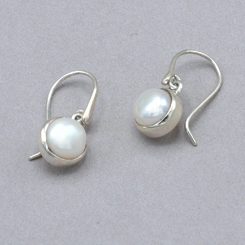 Button Pearl Drop Earrings