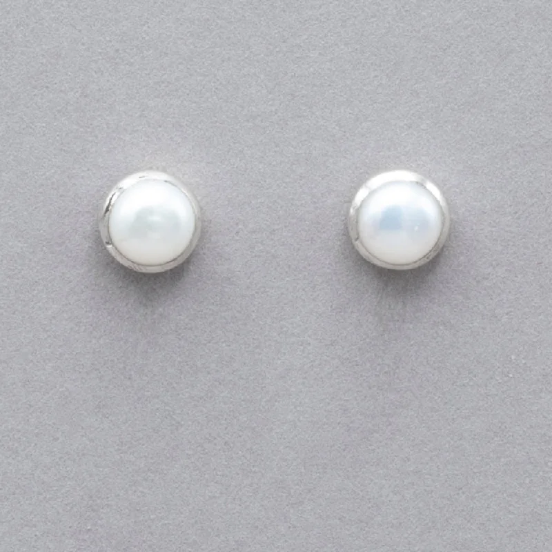 Button Pearl Sterling Silver Post Earrings