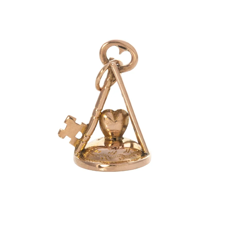 Estate 9K Gold Key to My Heart Fob Pendant