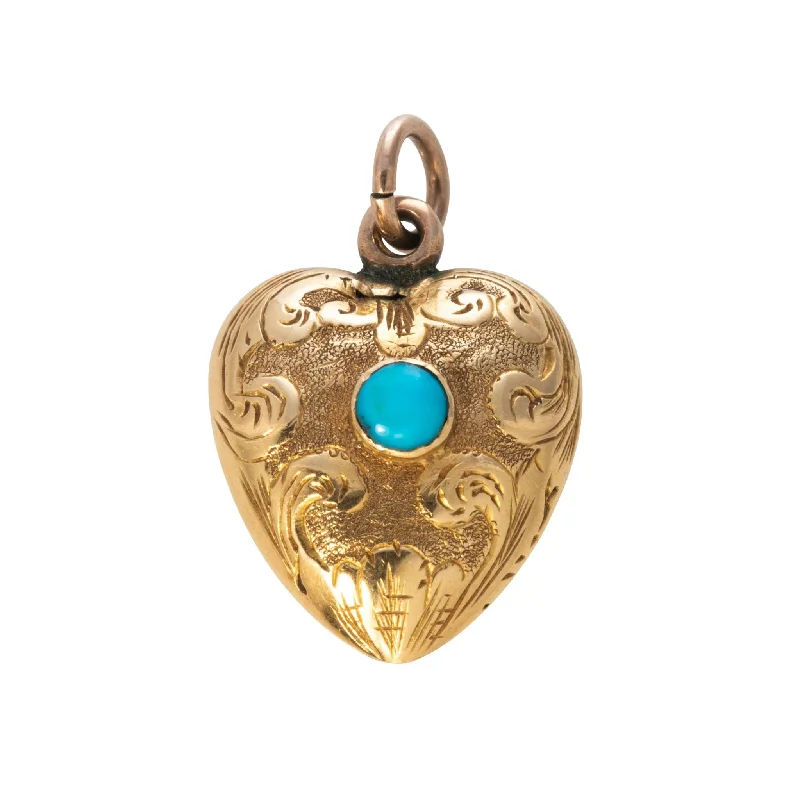 Estate Turquoise 18K Gold Heart Mourning Pendant