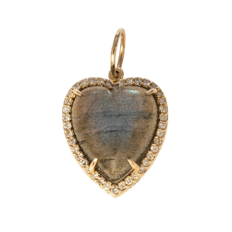 Labradorite Heart & Pavé Diamond 14K Gold Pendant