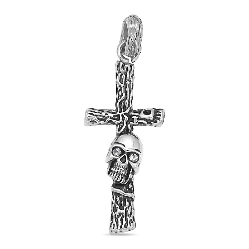 Stainless Steel Wood Texture Skull Cross Pendant / PDL2018