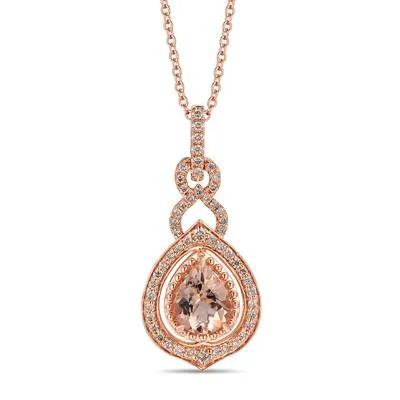 LeVian Rose Gold Morganite and Diamond Halo Pendant