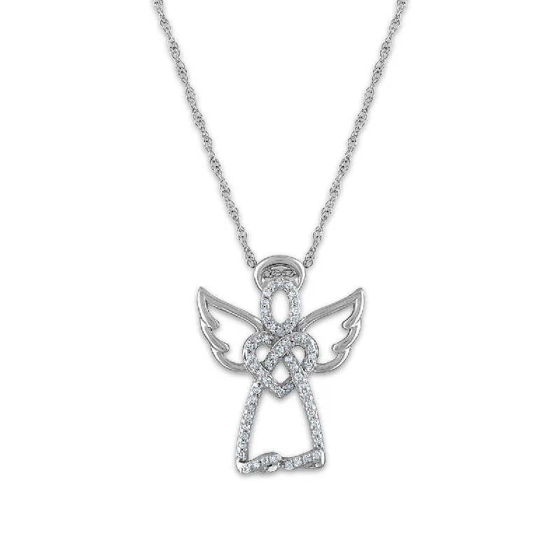 LoveSong 1/10 CTW Diamond Angel Heart 18-inch Pendant in Sterling Silver