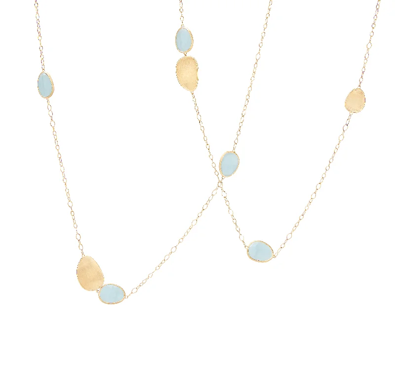 Marco Bicego Lunaria Yellow Gold Long Aquamarine Station Necklace