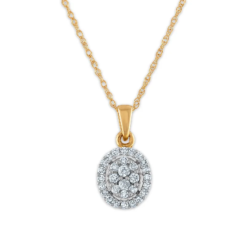 Red Hot Deal 1/4 CTW Diamond Halo Cluster Oval Shape 18-inch Pendant in 10KT Yellow Gold