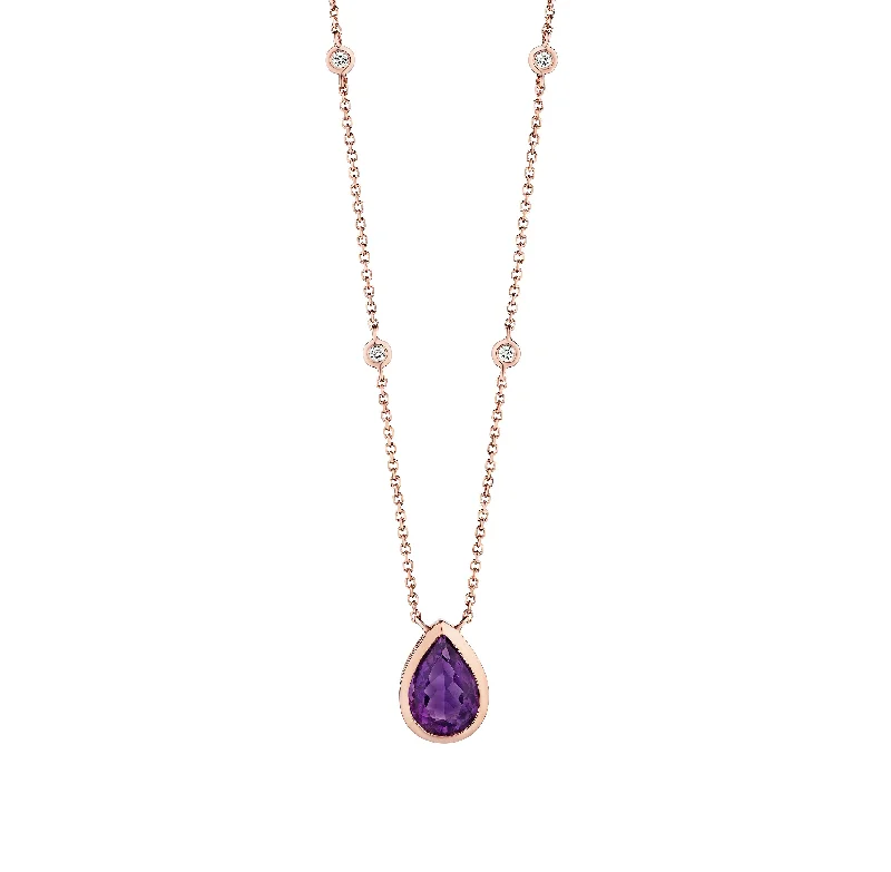 Sabel Collection Rose Gold Amethyst and Diamond Necklace