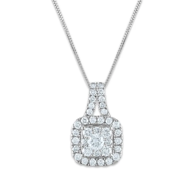 Signature 3/4 CTW Diamond Halo Cushion 18-inch Pendant in 14KT White Gold