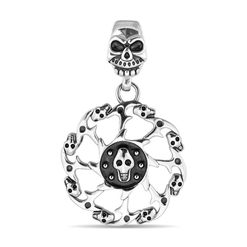 Stainless Steel Skull Spiked Death Wheel Pendant / PDK0149