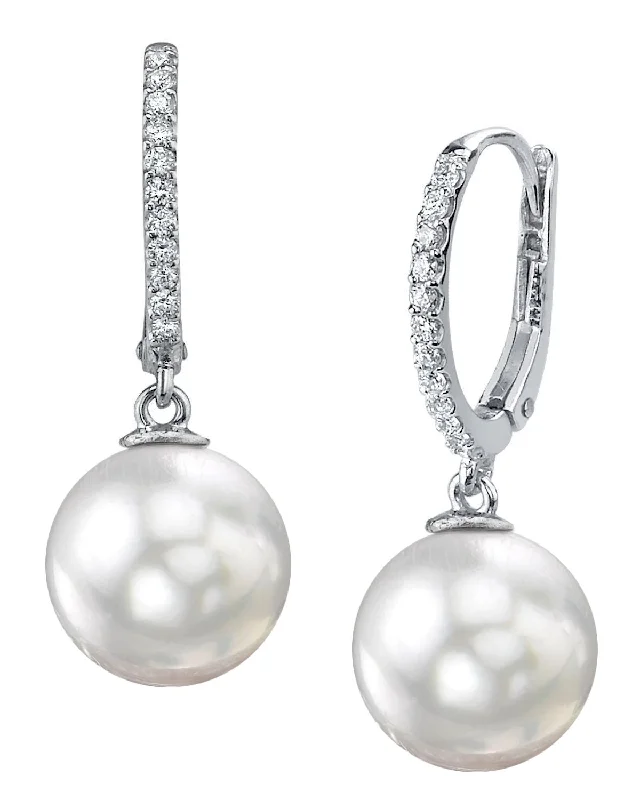 White South Sea Pearl & Diamond Metropolis Dangle Earrrings