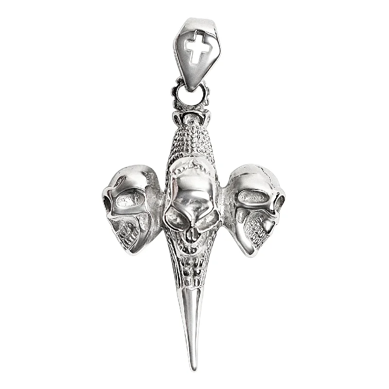 Stainless Steel Three Skulls Cross Pendant / NCZ0095