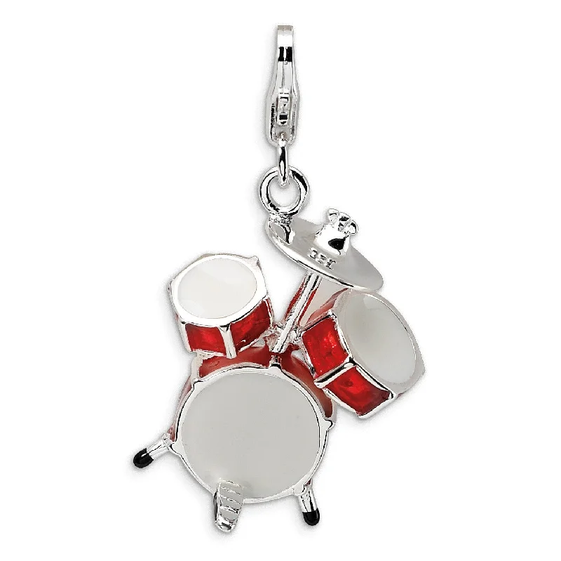 Sterling Silver 43X20MM Drum Set Charm