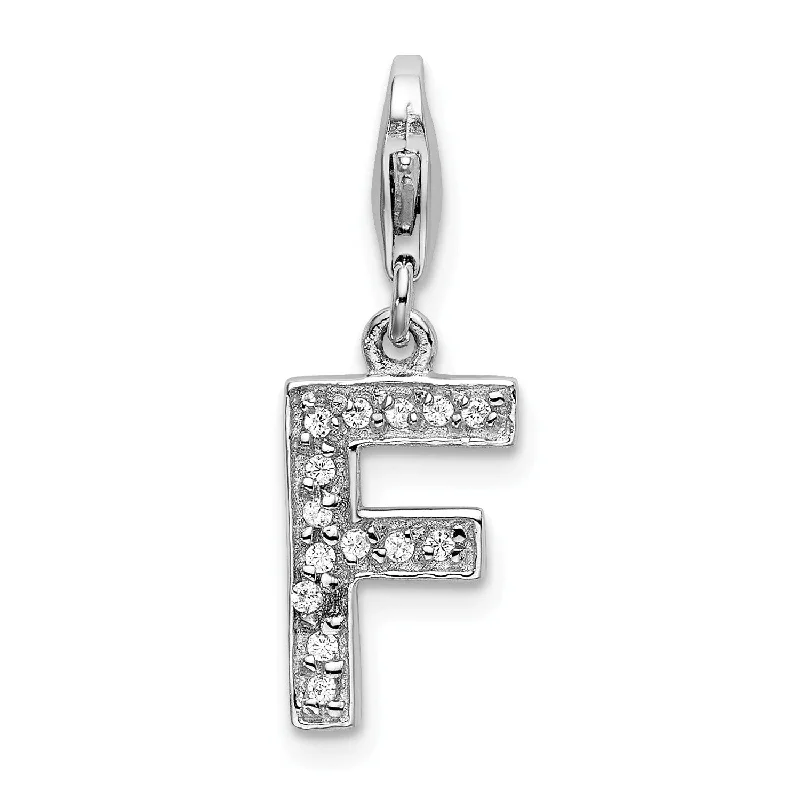 Sterling Silver RH CZ Letter F w/Lobster Clasp Charm