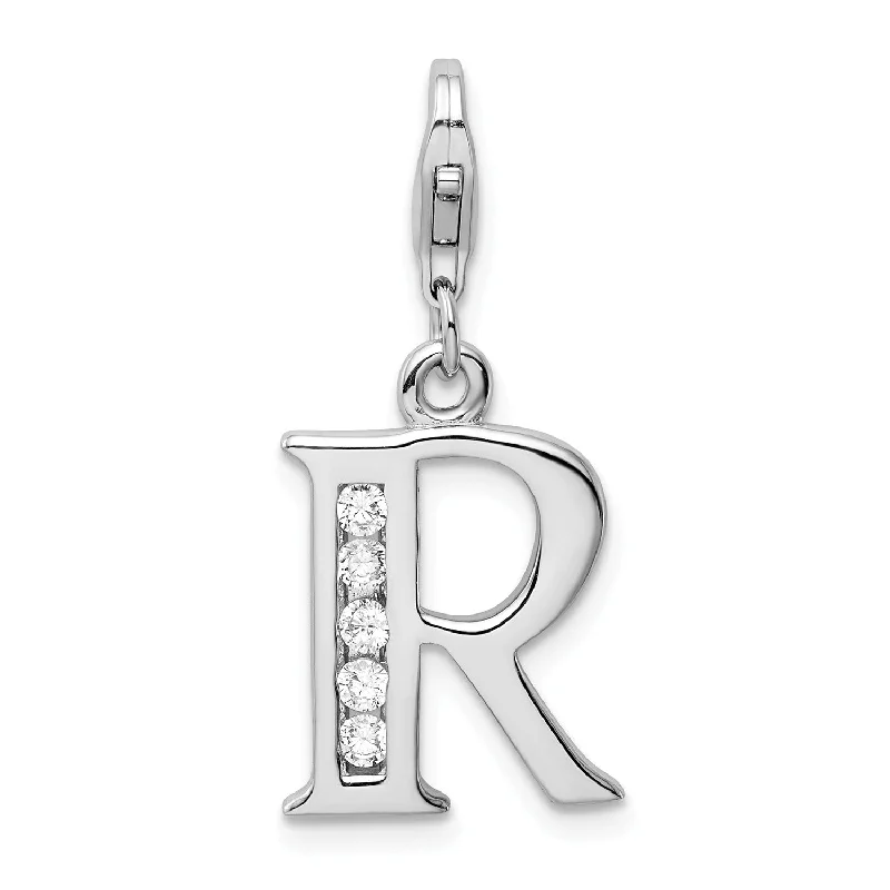 Sterling Silver RH CZ Letter R w/Lobster Clasp Charm