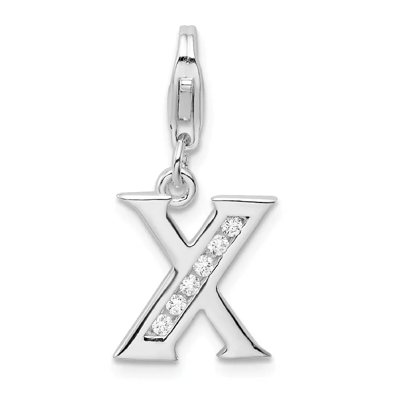 Sterling Silver RH CZ Letter X w/Lobster Clasp Charm