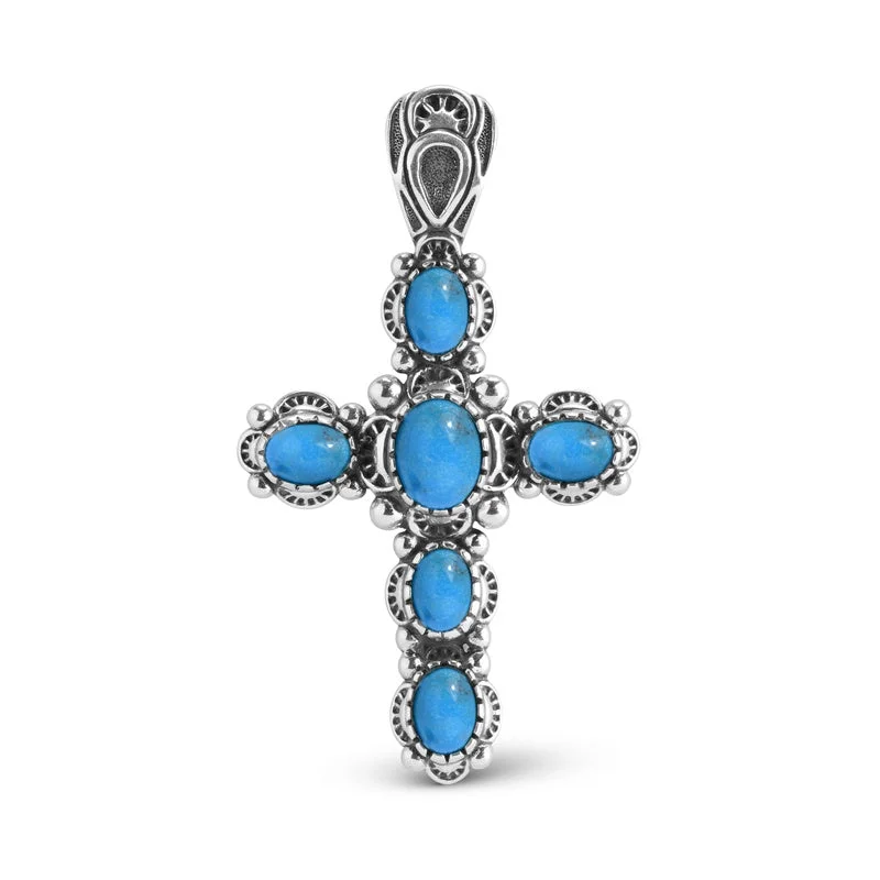 Sterling Silver Sleeping Beauty Turquoise Cross Pendant Enhancer