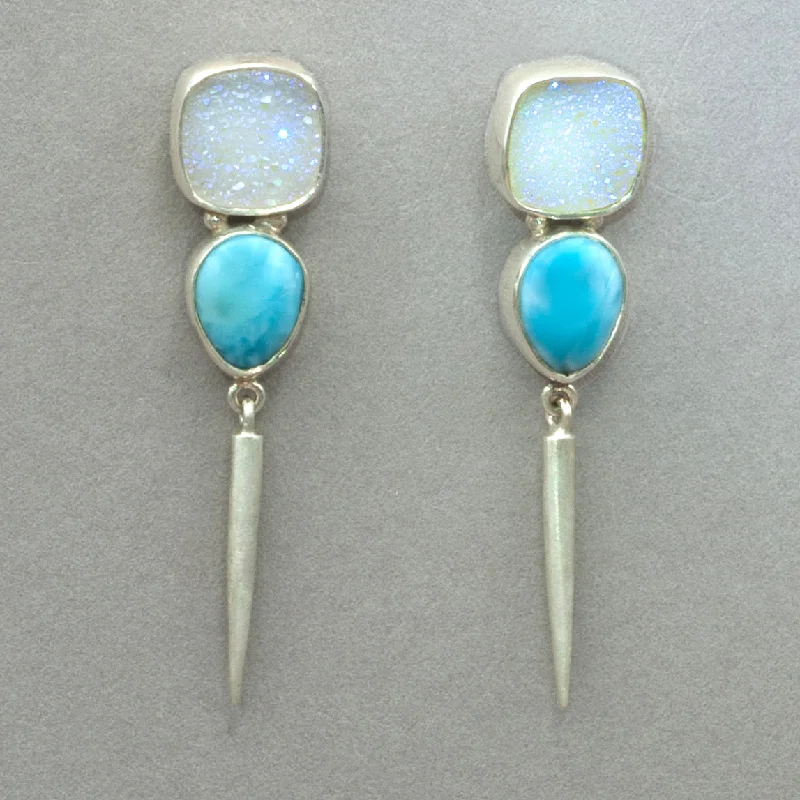 Teardrop Larimar with Druzy Post Earrings