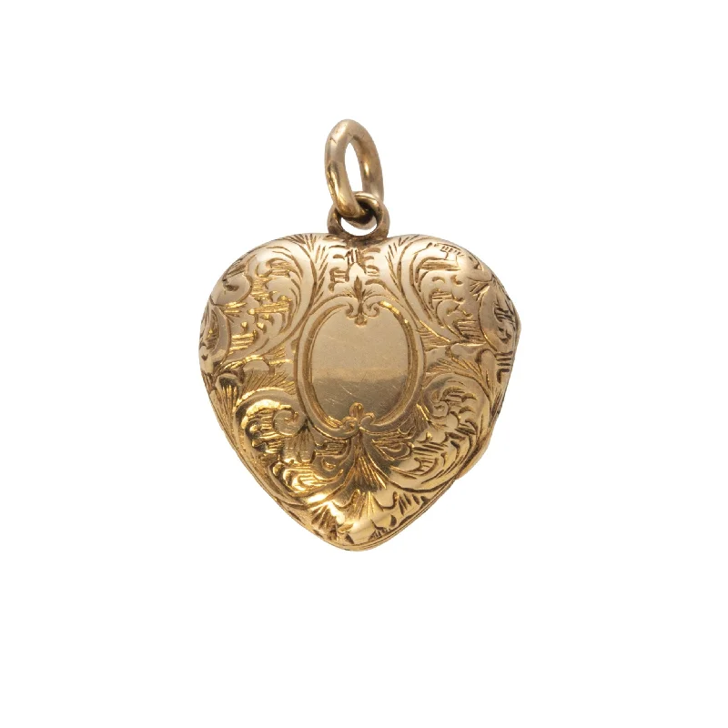 Victorian 15K Gold Engraved Heart Locket