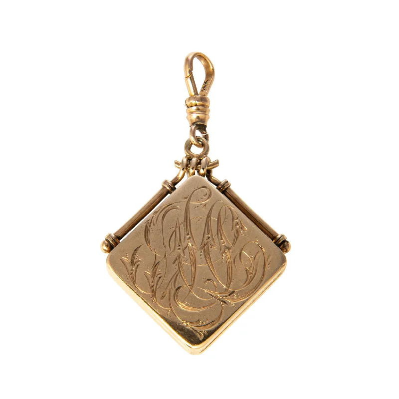 Victorian Engraved 10K Gold Locket Fob Pendant