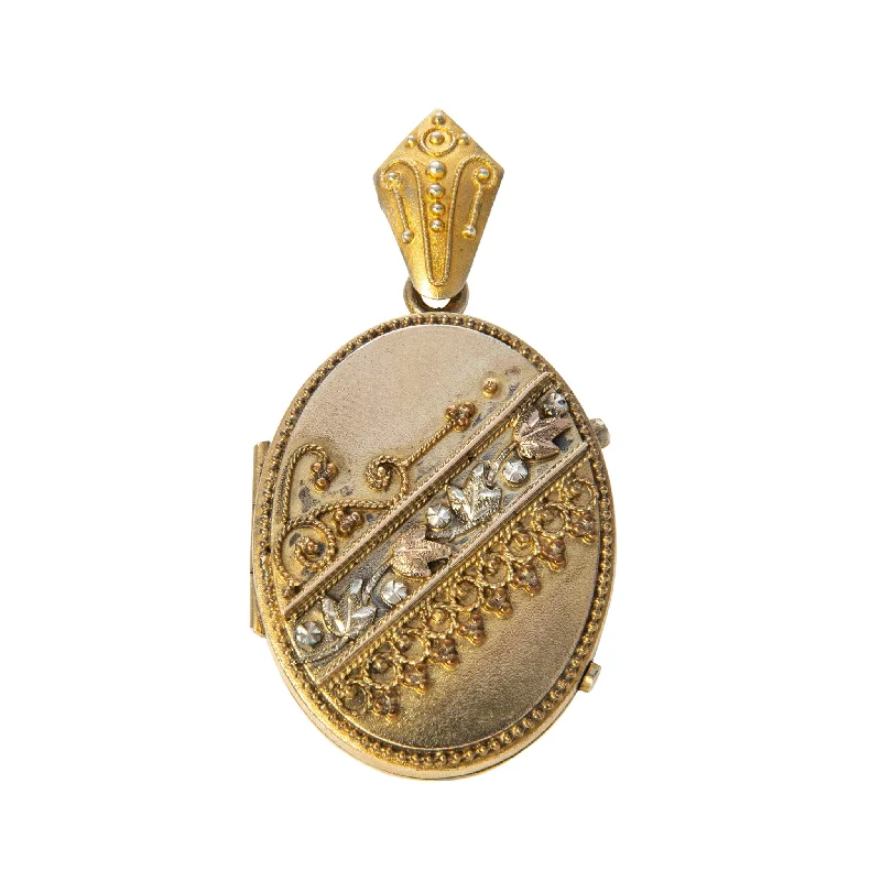 Victorian Etruscan Revival Gold-Filled Oval Locket Pendant