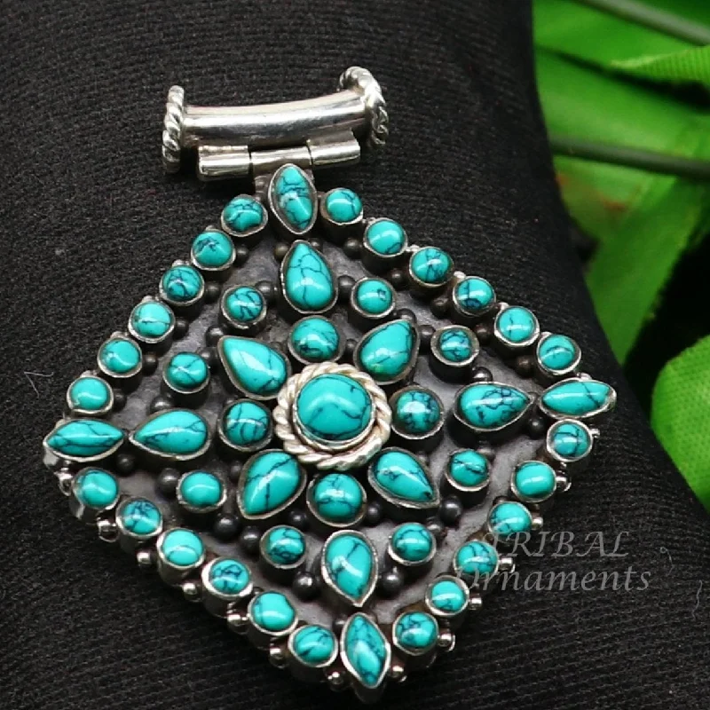 Vintage antique design handmade 925 sterling silver fabulous turquoise stone pendant wedding women's ethnic tribal jewelry nsp527