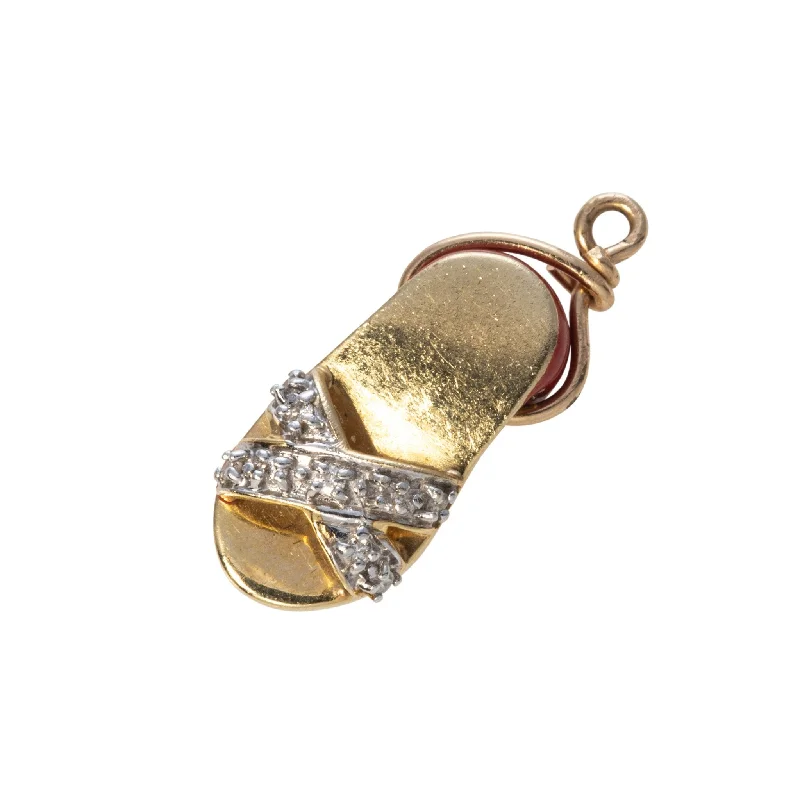 Vintage Diamond & Red Enamel 14K Gold Sandal Charm