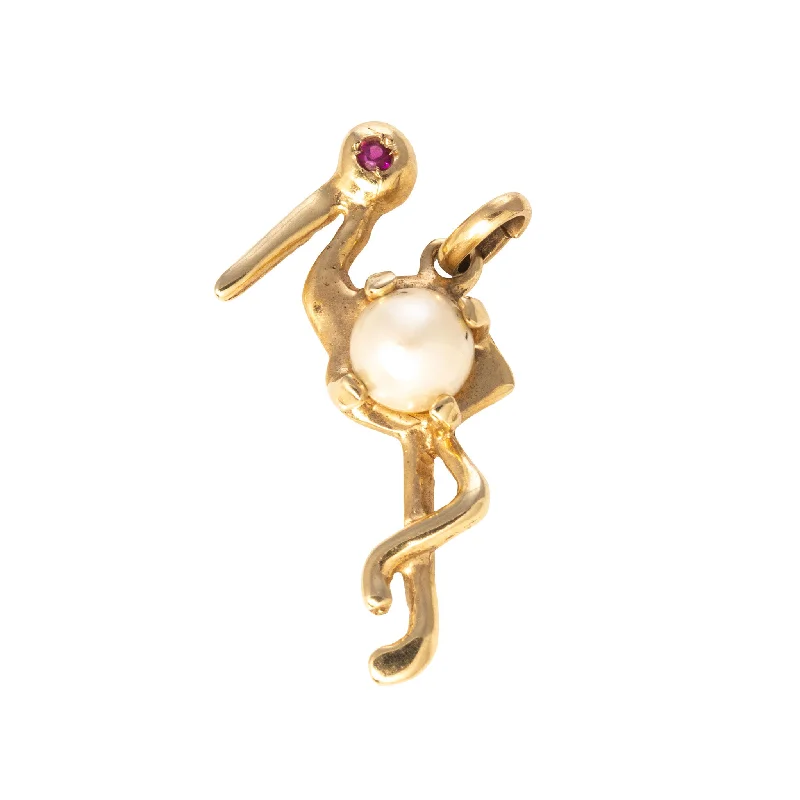 Vintage Pearl 14K Gold Stork Charm