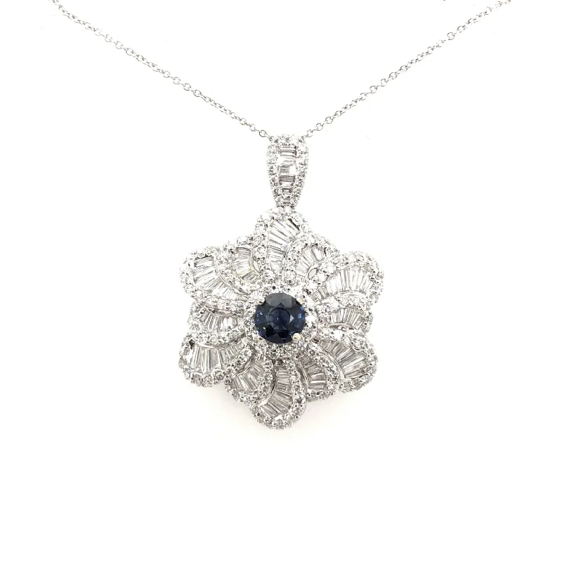 White Gold Sapphire and Diamond Fashion Pendant