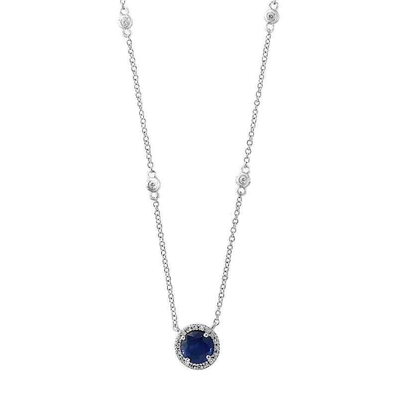 White Gold Sapphire and Diamond Halo Pendant