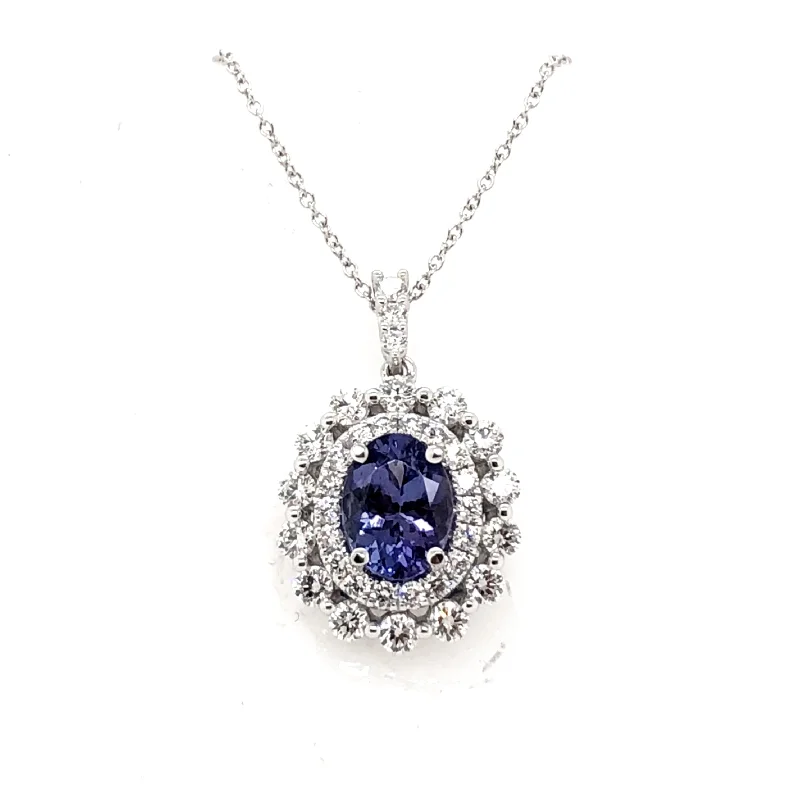 White Gold Tanzanite and Diamond Halo Pendant