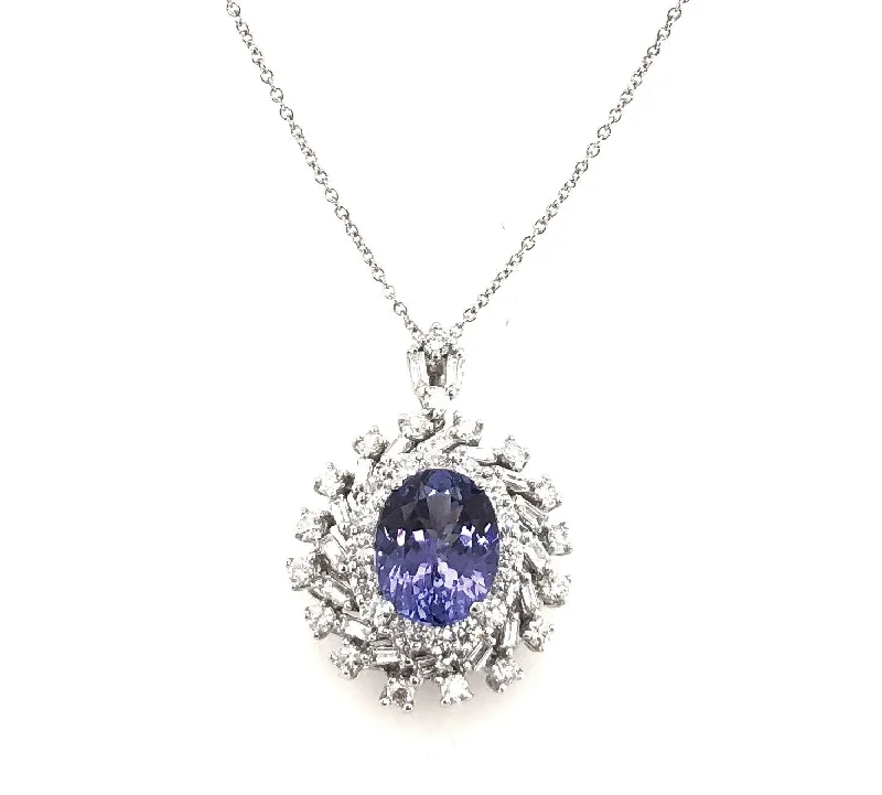 White Gold Tanzanite and Diamond Halo Pendant