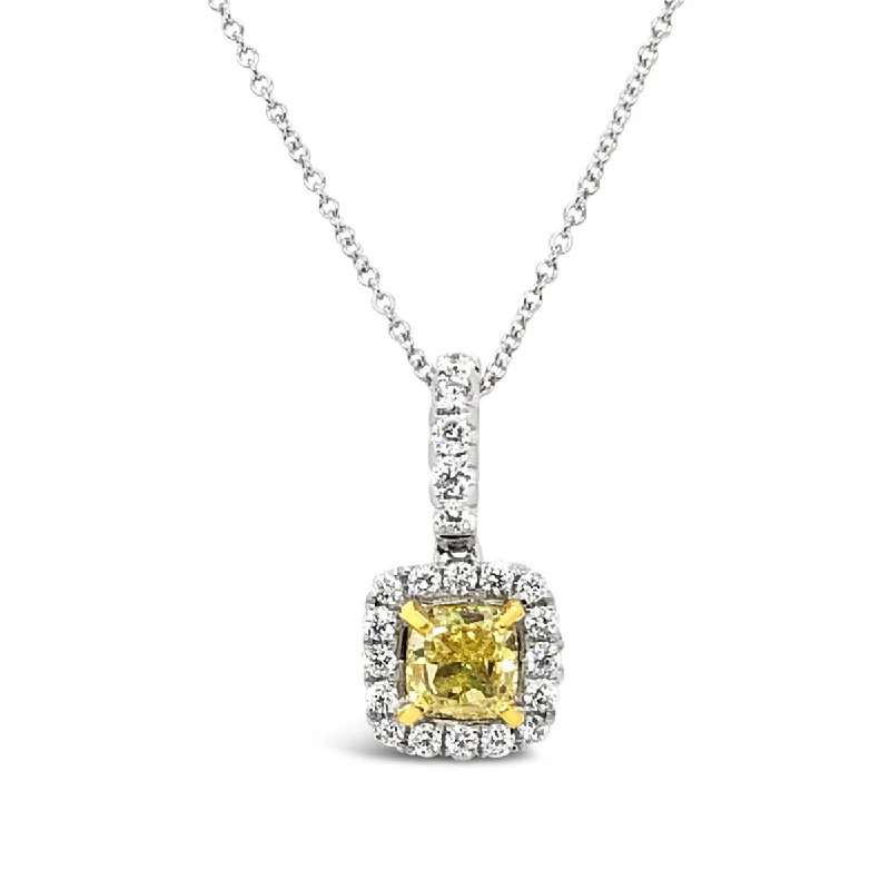 White/Yellow Gold Fancy Yellow Diamond Halo Pendant