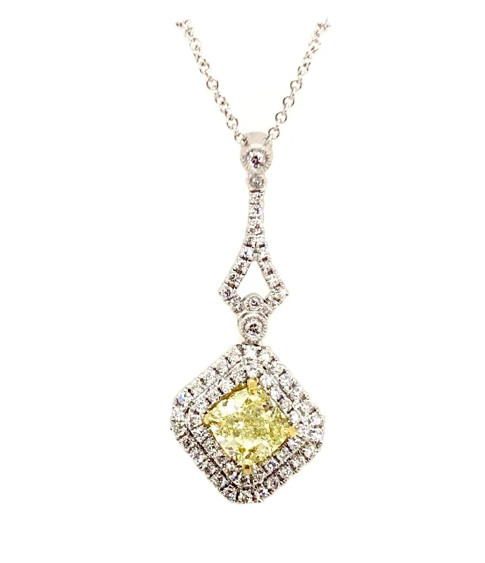 White/Yellow Gold Fancy Yellow Diamond Halo Pendant