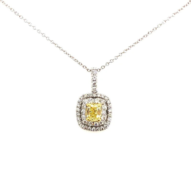 White/Yellow Gold Fancy Yellow Diamond Halo Pendant