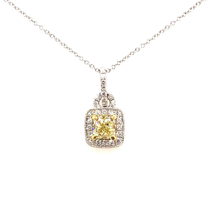 White/Yellow Gold Fancy Yellow Diamond Halo Pendant