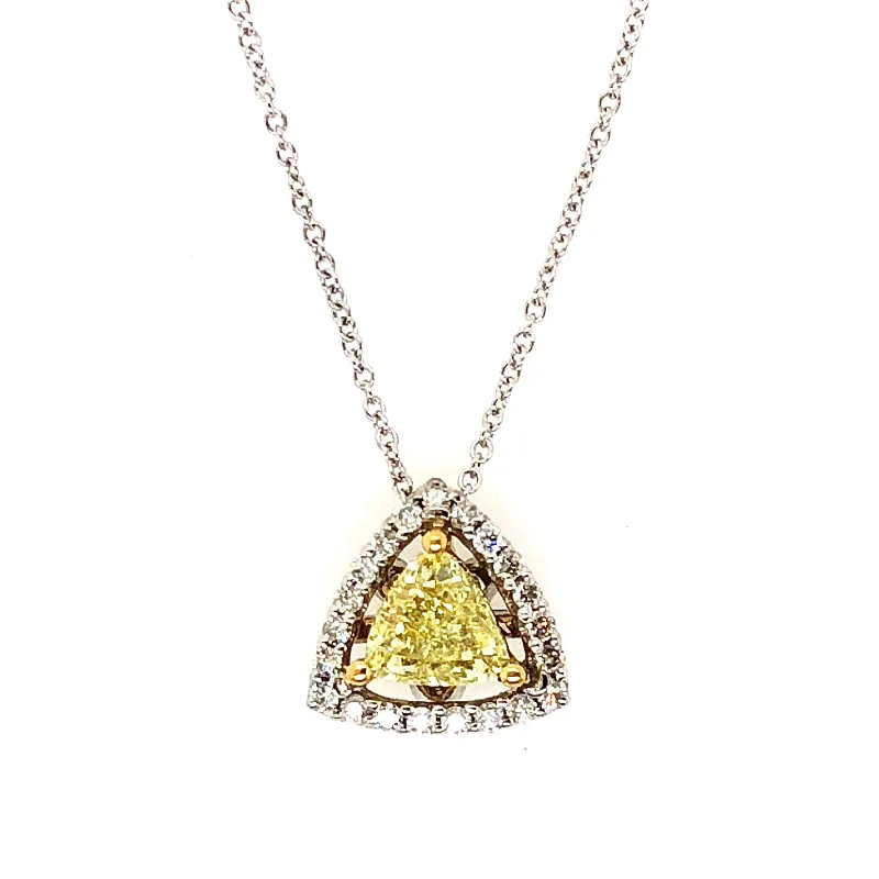 White/Yellow Gold Fancy Yellow Diamond Halo Pendant