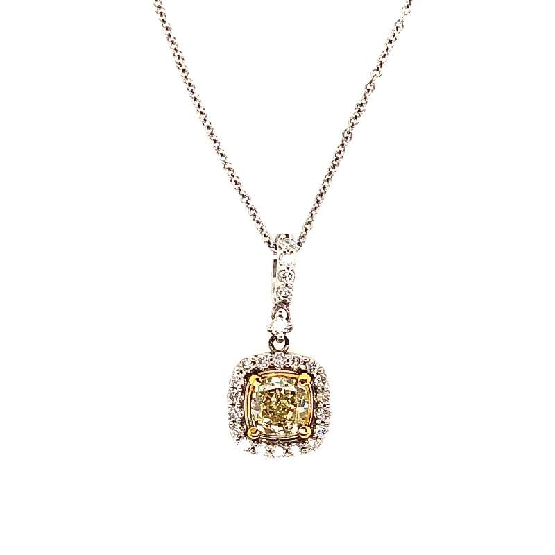 White/Yellow Gold Fancy Yellow Diamond Halo Pendant