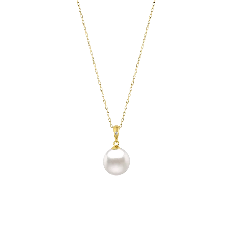 Sabel Collection Yellow Gold Pearl and Diamond Accent Pendant