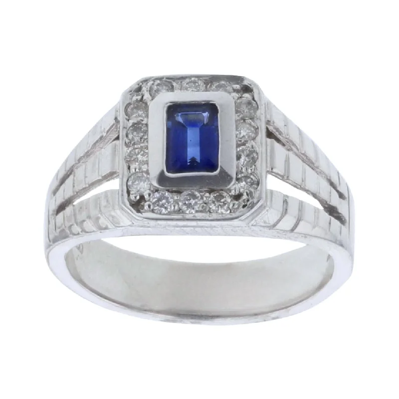 Blue Sapphire Men's Ring (Blue Sapphire 0.57 cts. White Diamond 0.3 cts.)