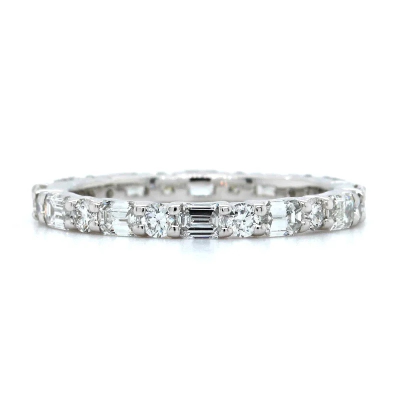 Platinum Emerald and Round Cut Diamond Eternity Band