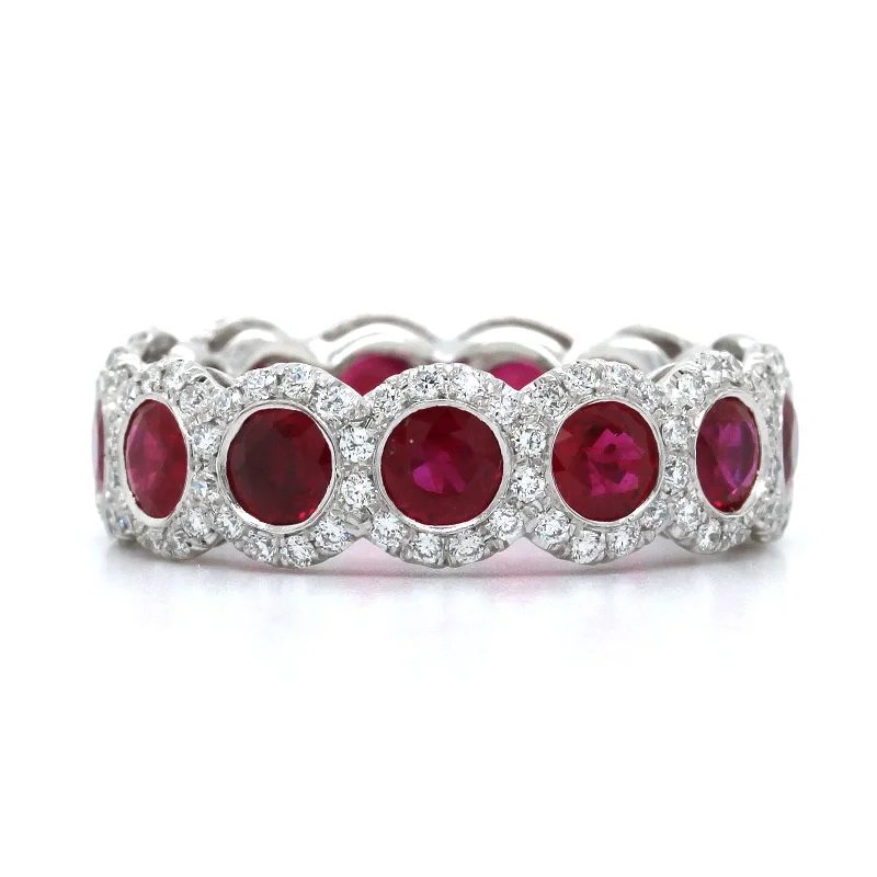 Platinum Ruby Diamond Halo Eternity Band