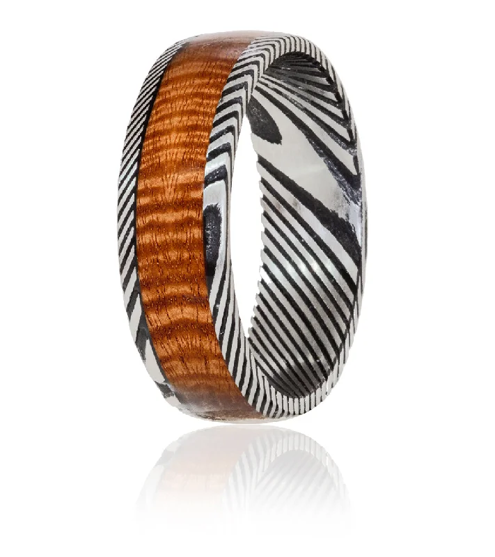 Koa Eternity Ring - Damascus Steel