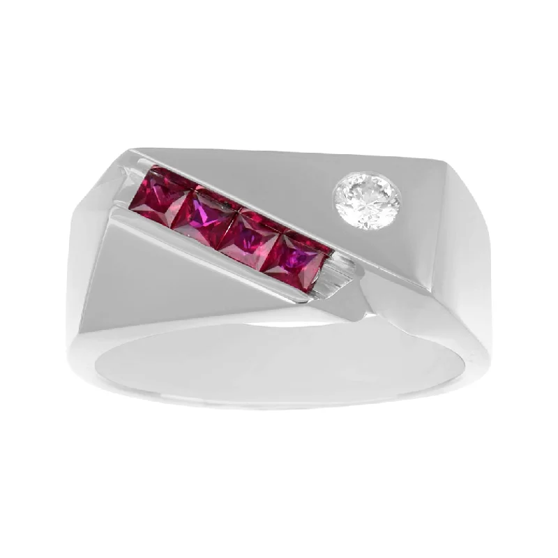 Men's Ring (Ruby 0.4 cts. White Diamond 0.14 cts.)