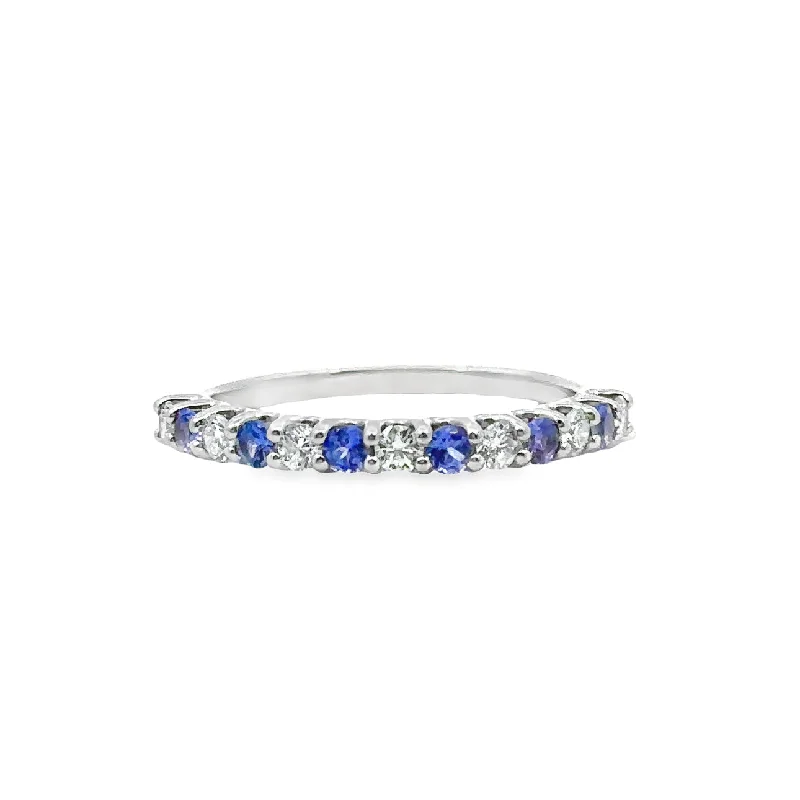 Platinum Diamond and Tanzanite Wedding Band