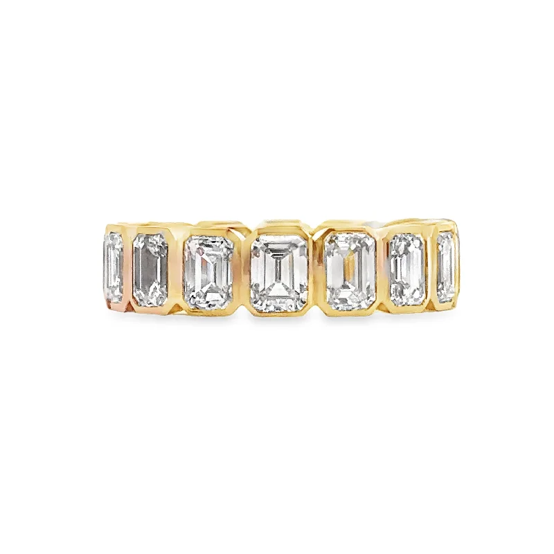 Yellow Gold Bezel Set Emerald Cut Diamond Eternity Band