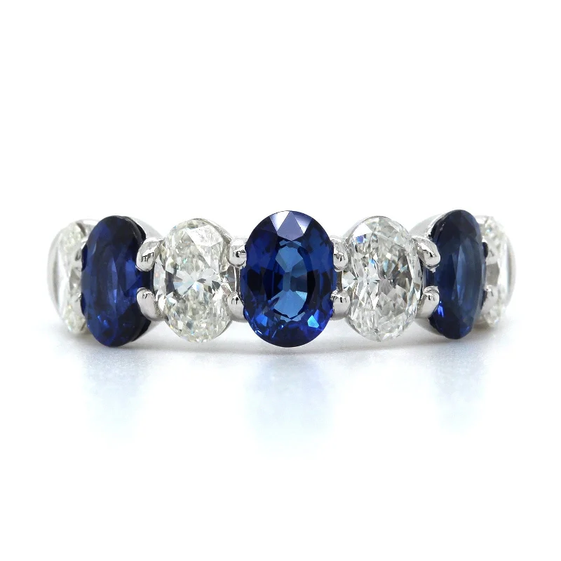 Platinum Shared Prong Oval Sapphire and Diamond Band